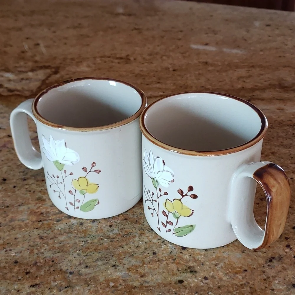 Vintage Floral JMP Casualstone Korea Coffee Mug Cup, Set of 2